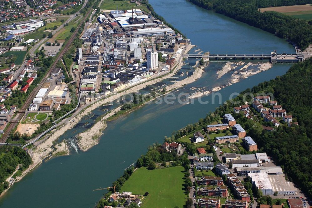 Rheinfelden (Baden) from above - The new hydropower plant in Rheinfelden (Baden) in the state of Baden-Wuerttemberg