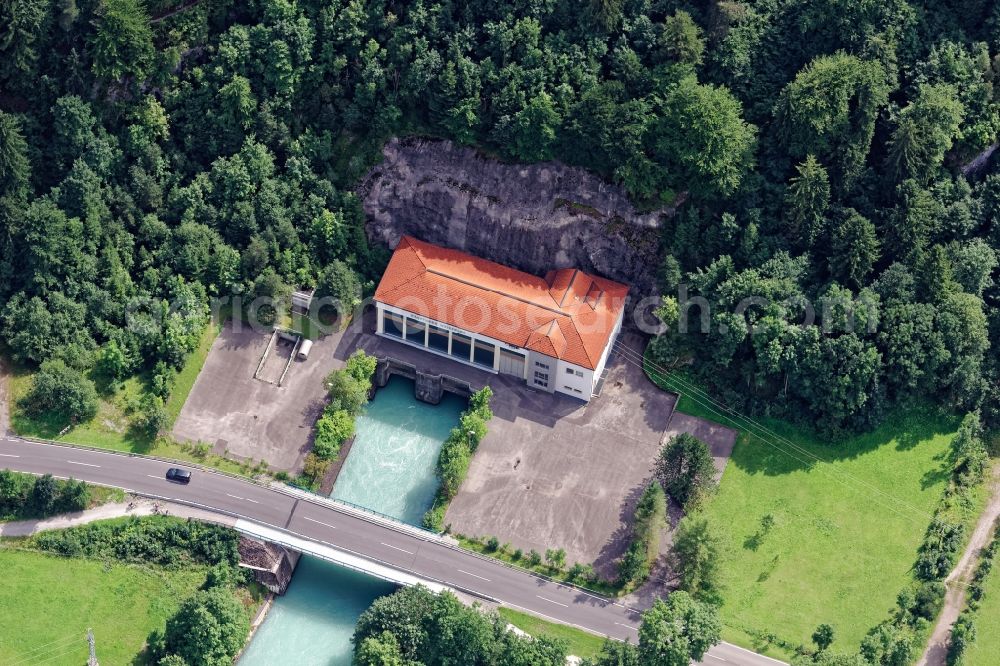 Aerial image Unterpinswang - Structure and dams of the waterworks and hydroelectric power plant in Unterpinswang in Tirol, Austria