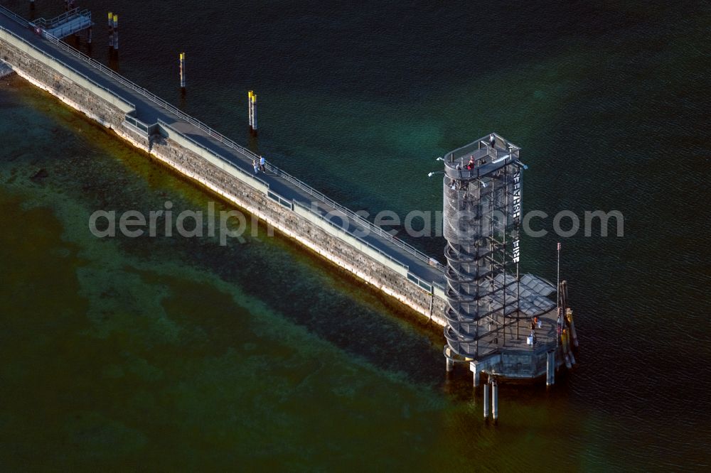 Friedrichshafen from the bird's eye view: Water surface at the seaside mole of in Friedrichshafen in the state Baden-Wuerttemberg, Germany