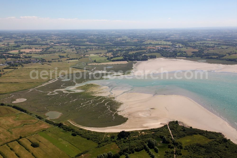 Lancieux from the bird's eye view: Water surface at the bay along the sea coast at Lancieux in Brittany, France