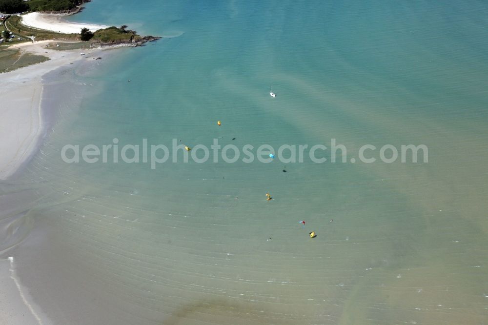 Lancieux from the bird's eye view: Water surface at the bay along the sea coast at Lancieux in Brittany, France