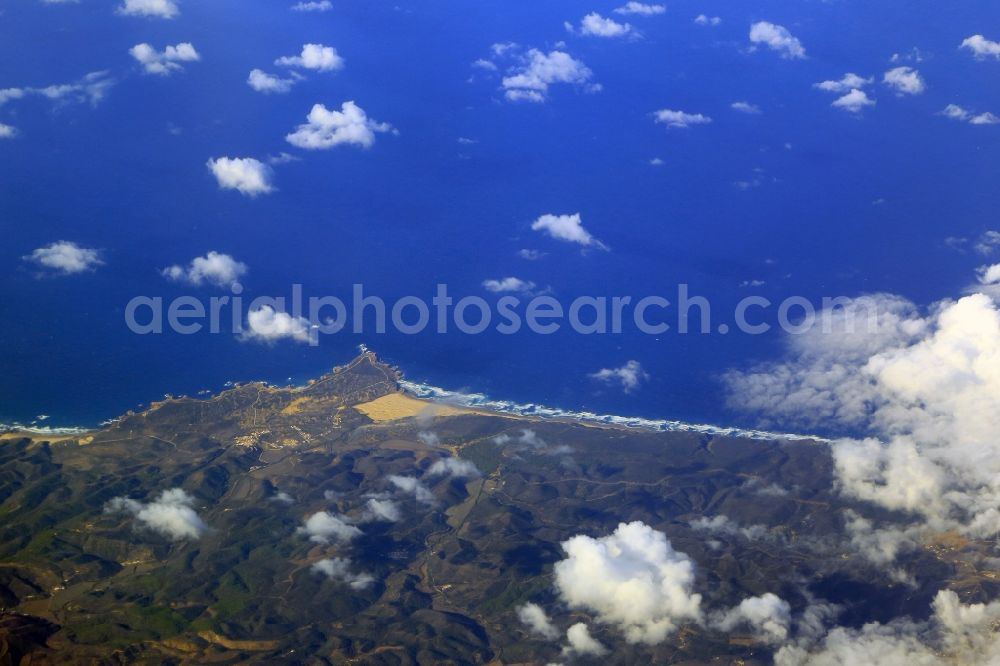 Aerial image Bordeira - Water surface at the seaside of the Atlantic Ocean in Bordeira in Faro, Portugal