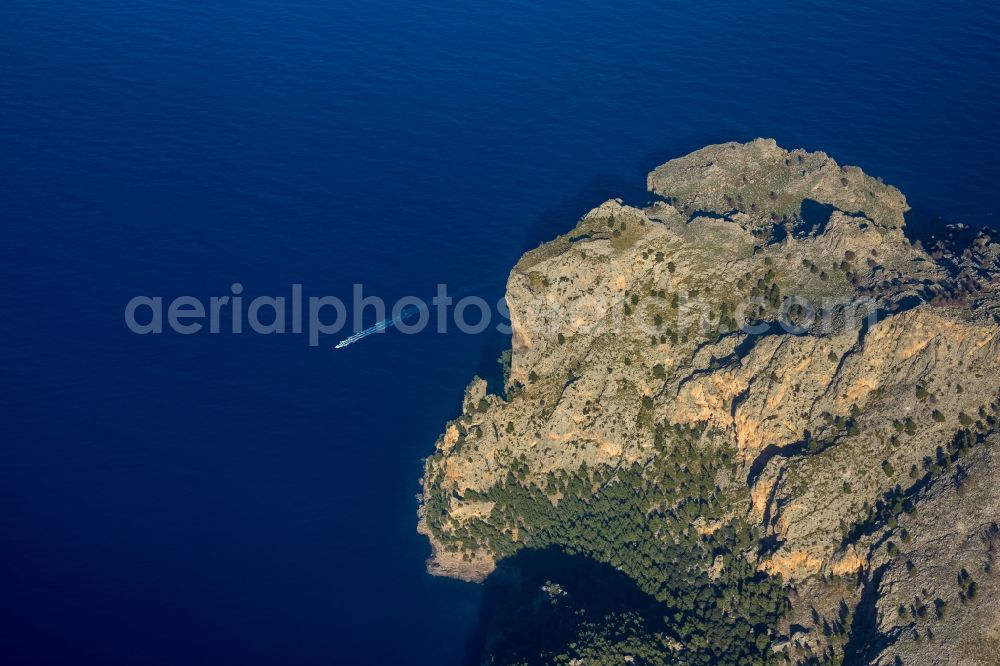 Escorca from above - Water surface at the seaside of Balearic Sea in Escorca in Balearic island of Mallorca, Spain