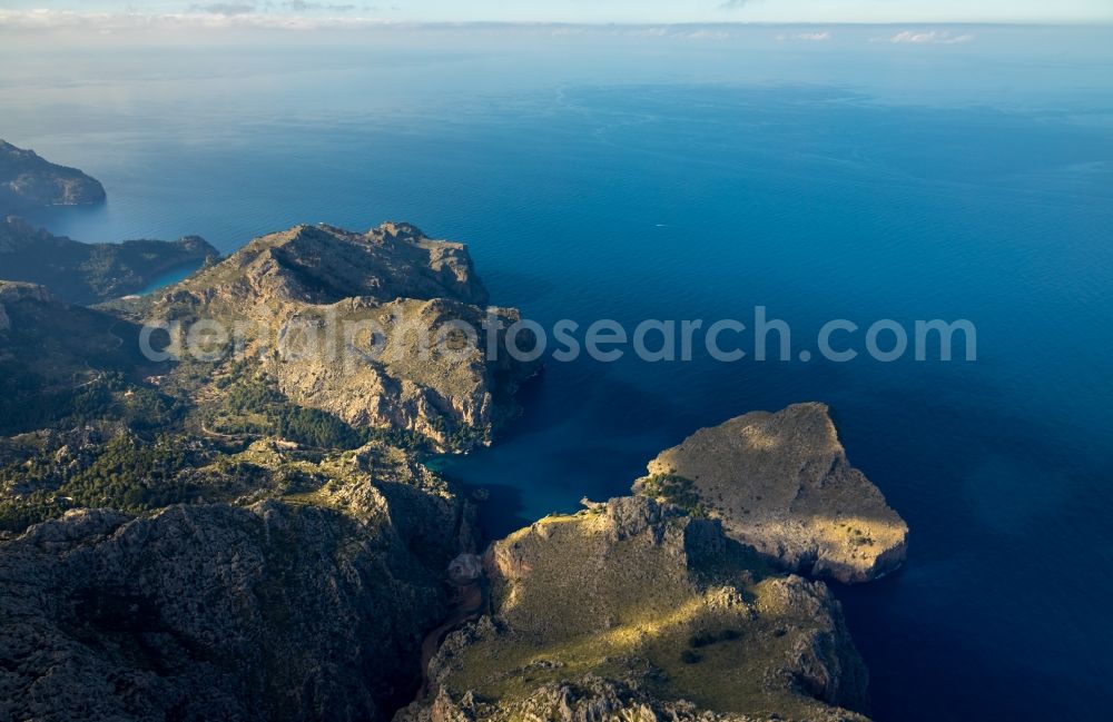 Escorca from above - Water surface at the seaside of Balearic Sea in Escorca in Balearic island of Mallorca, Spain