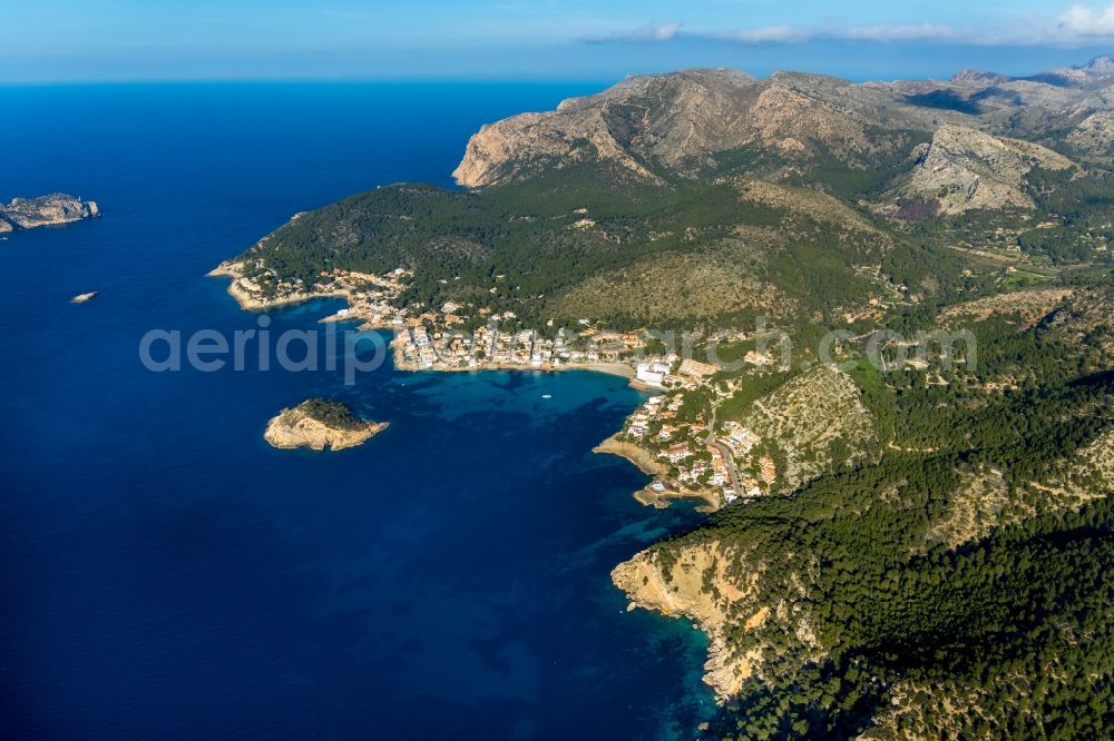 Sant Elm from the bird's eye view: Water surface at the seaside of Balearic Sea in Sant Elm in Balearic Islands, Spain