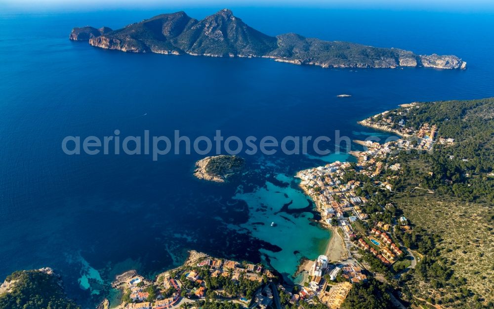 Aerial photograph Sant Elm - Water surface at the seaside of Balearic Sea in Sant Elm in Balearic Islands, Spain