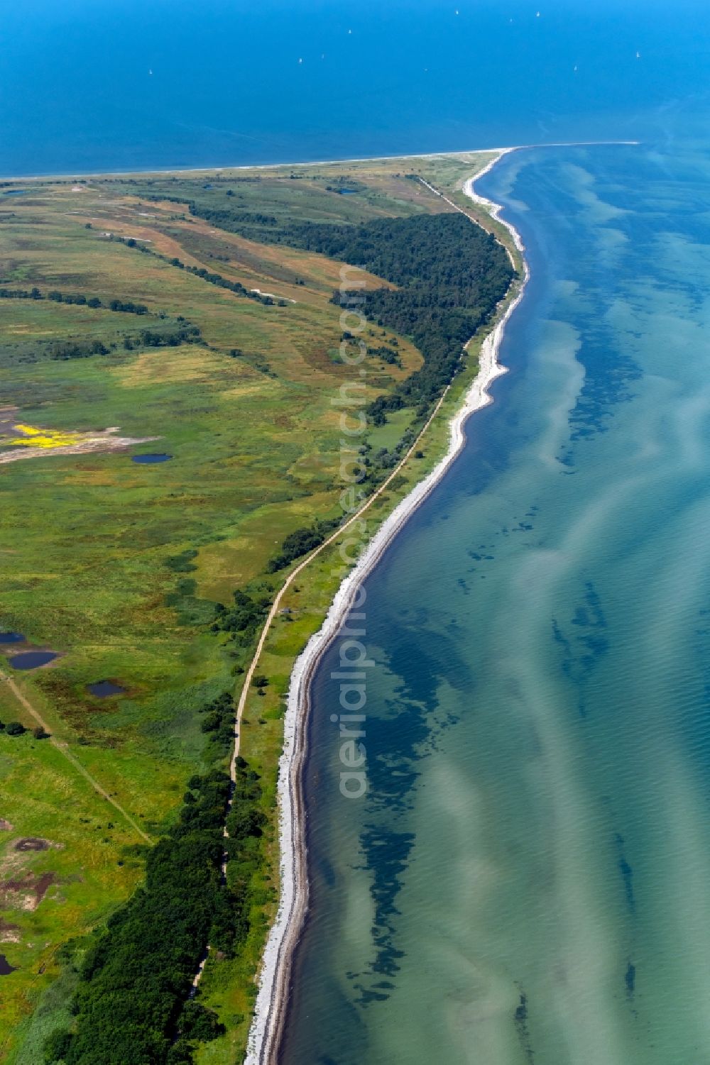 Geltinger Birk from above - Water surface at the seaside on Geltinger Birk in the state Schleswig-Holstein, Germany