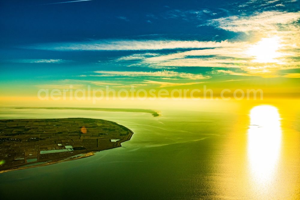 Aerial image Oldsum - Water surface at the seaside North Sea in Oldsum in the state Schleswig-Holstein