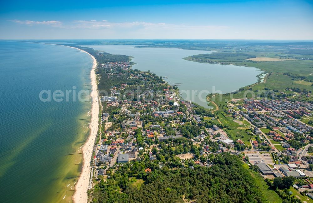 Aerial photograph Uniescie - Water surface at the seaside the Baltic Sea in Uniescie in West Pomerania, Poland