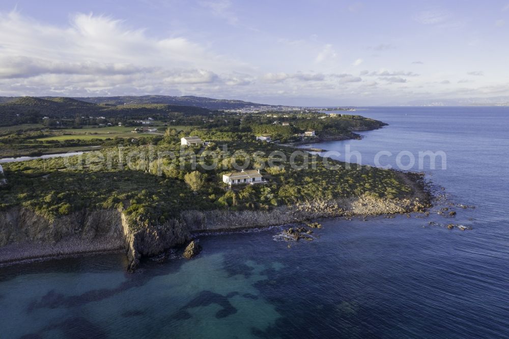 Aerial photograph Perd'e Sali - Water surface at the seaside of the Tyrrhenian Sea in the Mediterranean Sea in Perd'e Sali in Sardegna - Sardinia, Italy