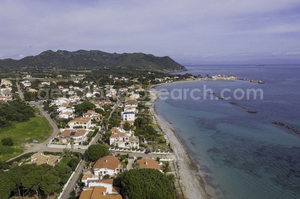 Perd'e Sali from above - Water surface at the seaside of the Tyrrhenian Sea in the Mediterranean Sea in Perd'e Sali in Sardegna - Sardinia, Italy