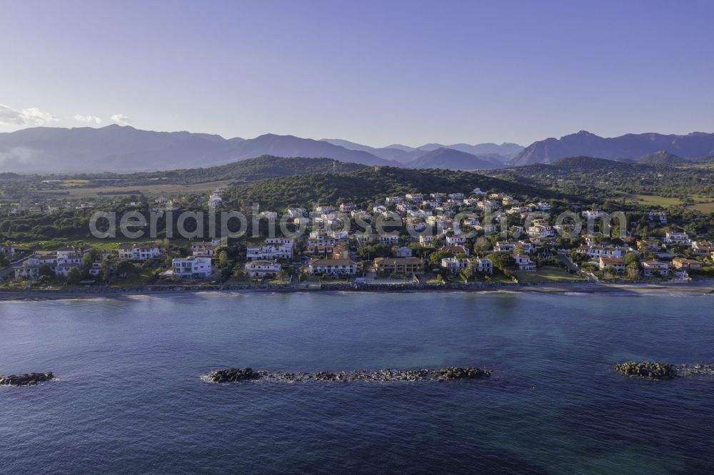 Perd'e Sali from the bird's eye view: Water surface at the seaside of the Tyrrhenian Sea in the Mediterranean Sea in Perd'e Sali in Sardegna - Sardinia, Italy