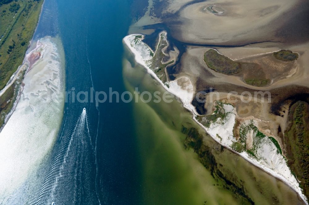 Aerial photograph Insel Hiddensee - Water surface with sandbank at the seaside the Baltic Sea on the island Hiddensee in the state Mecklenburg - Western Pomerania