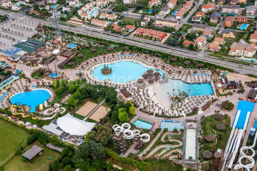 Aerial image Lido di Jesolo - Waterslide on Swimming pool of the Aqualandia in Lido di Jesolo in Venetien, Italy