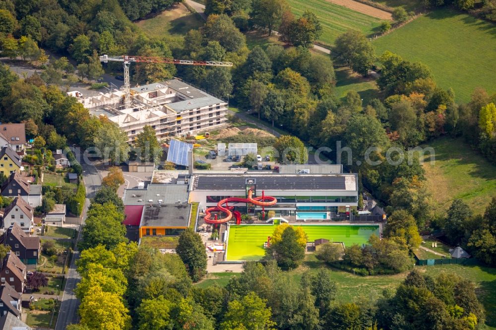 Netphen from the bird's eye view: Waterslide on Swimming pool of the Freizeitpark Obernautal in Netphen in the state North Rhine-Westphalia, Germany