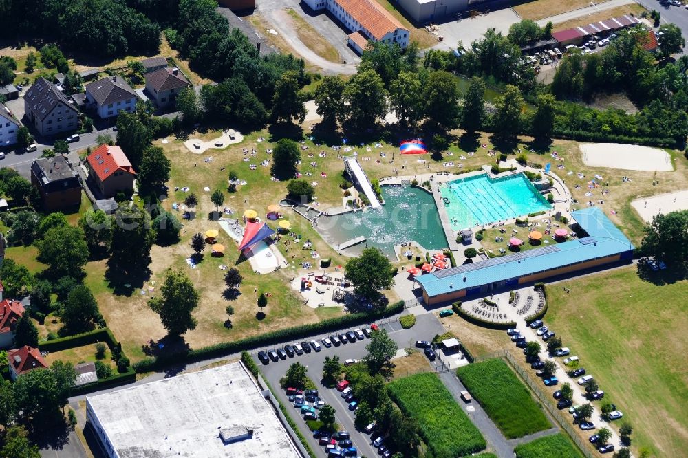 Göttingen from the bird's eye view: Waterslide on Swimming pool of the Naturerlebnisbad Grone in Goettingen in the state Lower Saxony, Germany