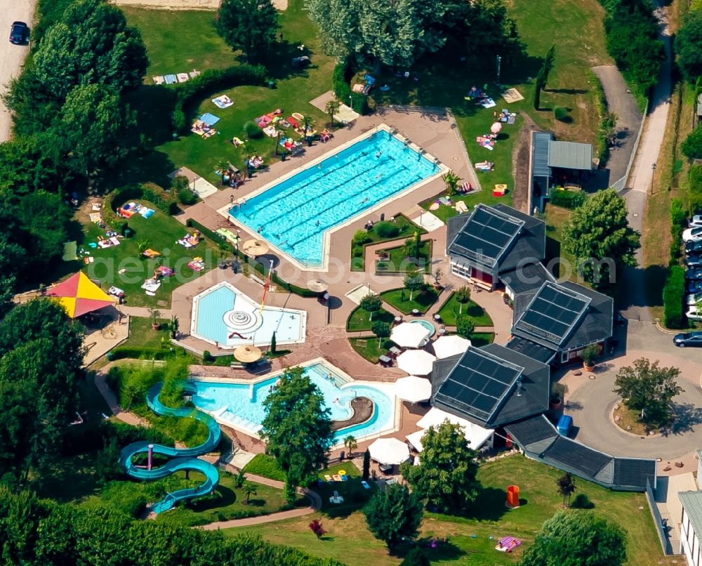 Aerial image Oppenau - Waterslide on Swimming pool of the Oppenau Schwarzwald in Oppenau in the state Baden-Wurttemberg, Germany