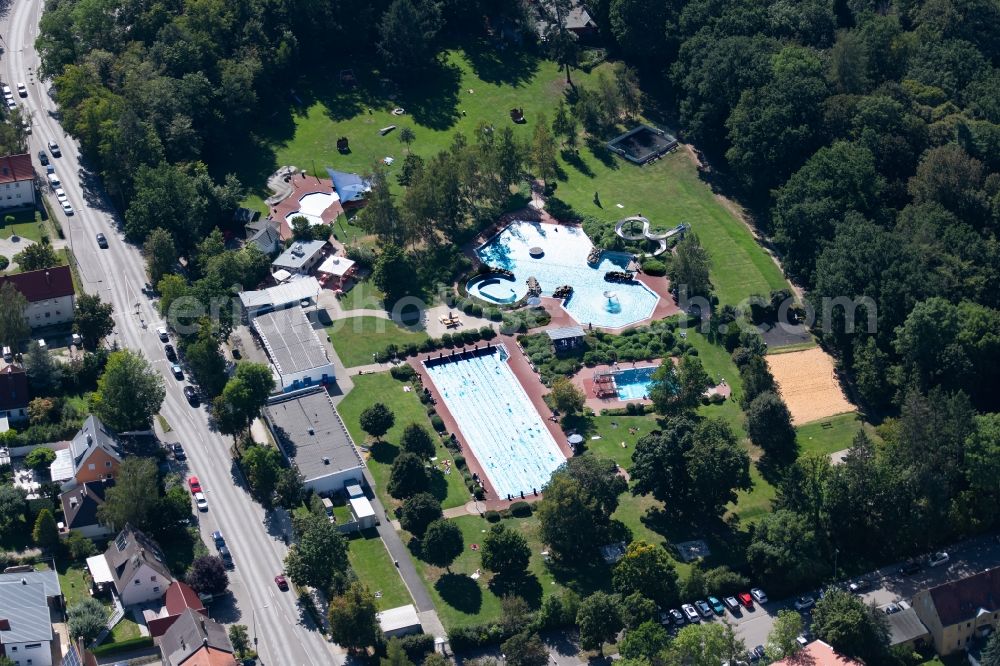 Schwabach from above - Waterslide on Swimming pool of the Parkbad Schwabach in the Angerstrasse in Schwabach in the state Bavaria, Germany