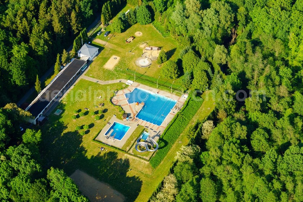 Pritzwalk from above - Waterslide on Swimming pool of the in Pritzwalk in the state Brandenburg, Germany