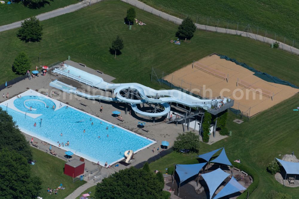 Aerial photograph Kreuzlingen - Waterslide on Swimming pool of the Schwimmbad Hoernli in Kreuzlingen at Bodensee in the canton Thurgau, Switzerland