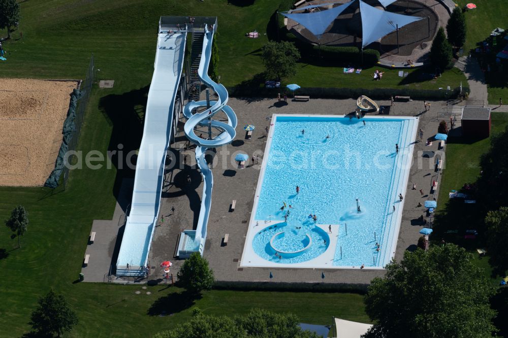 Aerial image Kreuzlingen - Waterslide on Swimming pool of the Schwimmbad Hoernli in Kreuzlingen at Bodensee in the canton Thurgau, Switzerland