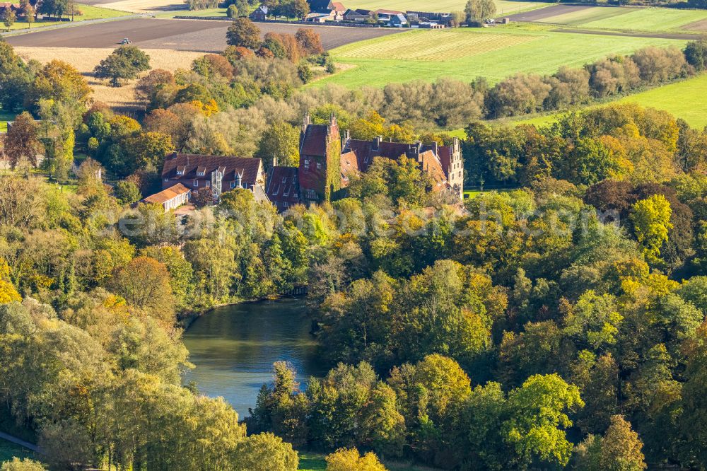 Hamm from above - Water Castle and former Knights Castle Heessen seat in the same district of Hamm at Ruhrgebiet in North Rhine-Westphalia NRW