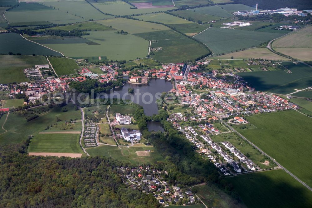 Aerial image Flechtingen - Water Castle Flechtingen on the shore of Castle Lake in the center of Flechtingen in Saxony-Anhalt