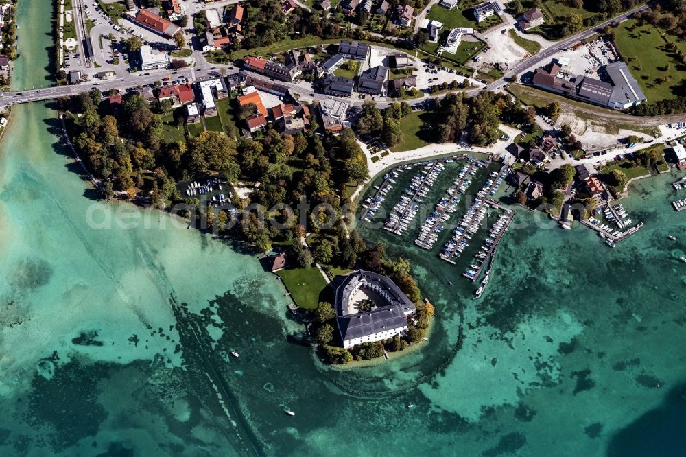 Aerial image Schörfling am Attersee - Building and castle park systems of water castle Kammer in Schoerfling am Attersee in Oberoesterreich, Austria