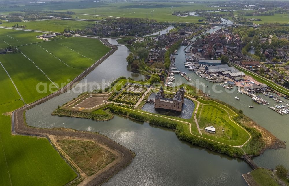 Muiden from above - Water Castle Muiderslot (Muiderschloss) in Muiden in North Holland in the Netherlands