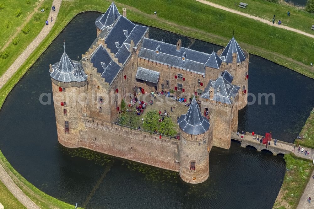 Muiden from the bird's eye view: Water Castle Muiderslot (Muiderschloss) in Muiden in North Holland in the Netherlands