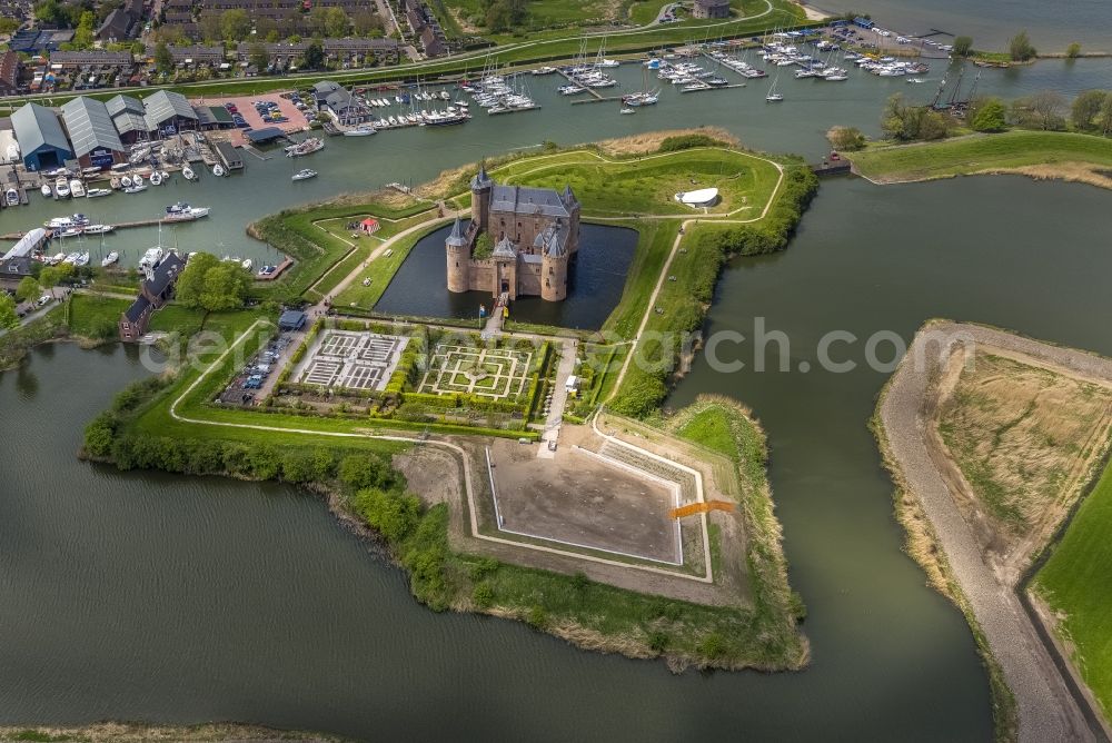 Muiden from above - Water Castle Muiderslot (Muiderschloss) in Muiden in North Holland in the Netherlands