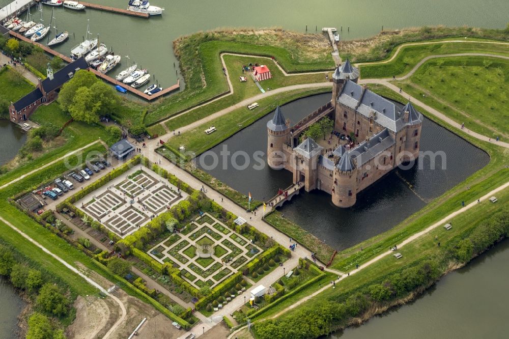 Muiden from above - Water Castle Muiderslot (Muiderschloss) in Muiden in North Holland in the Netherlands