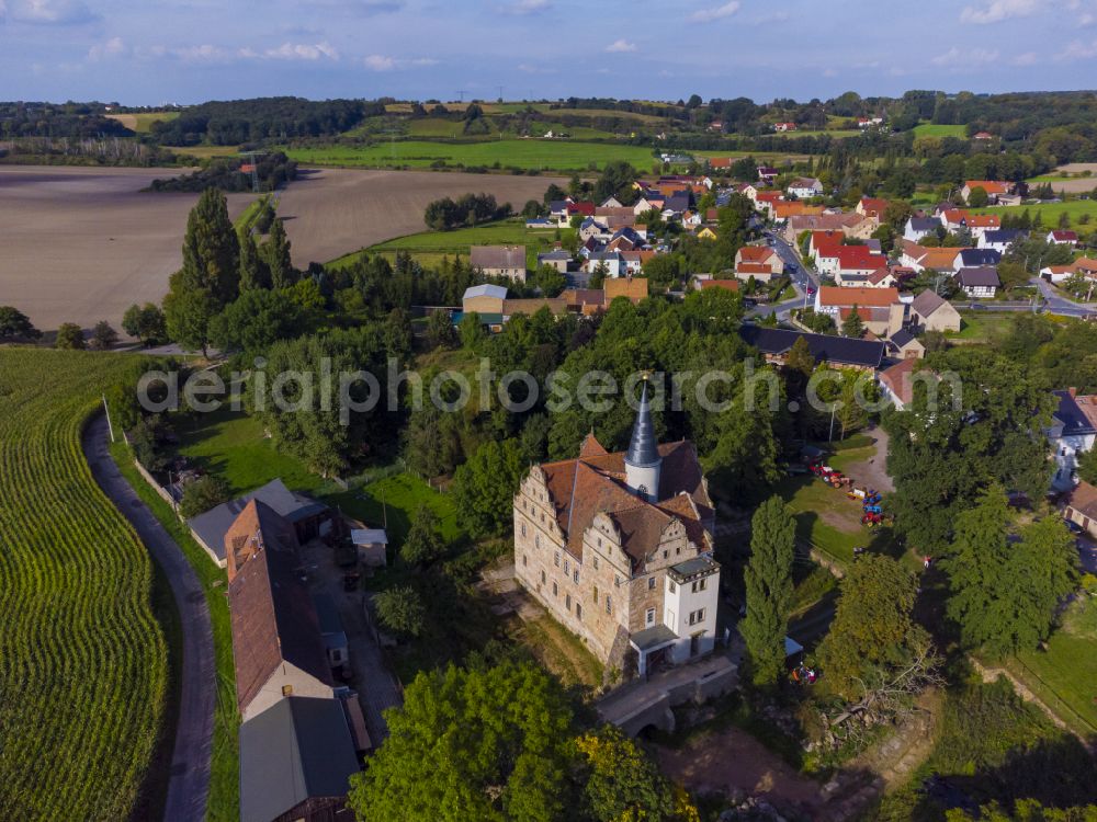 Niederau from above - Oberau Water Castle in Niederau in the state of Saxony, Germany