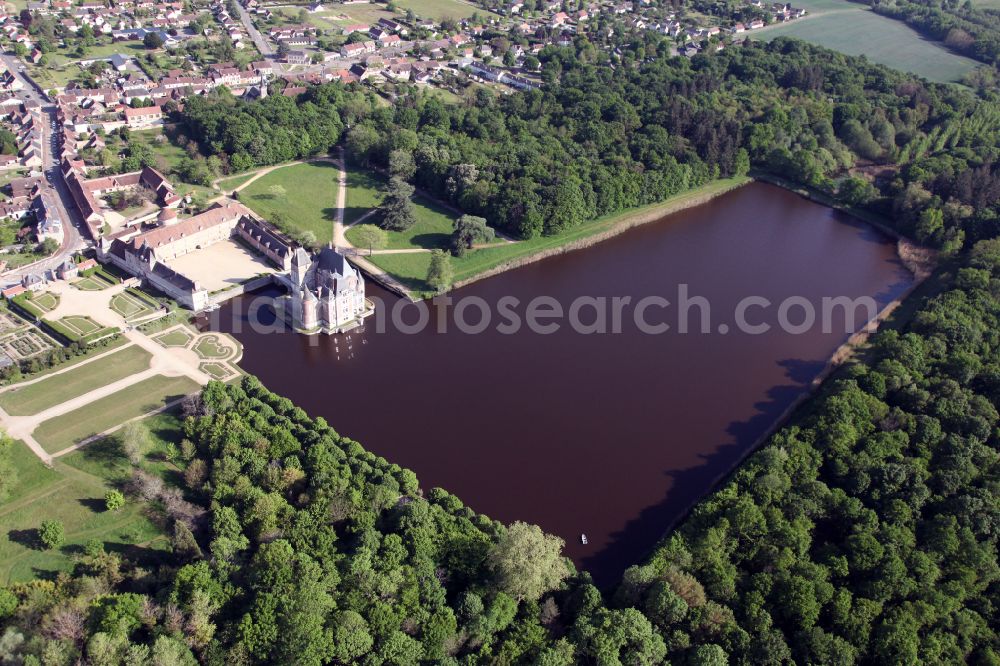 La Bussiere from above - Building and castle park systems of water castle Castle Chateau de La Bussiere in La Bussiere in Centre, France