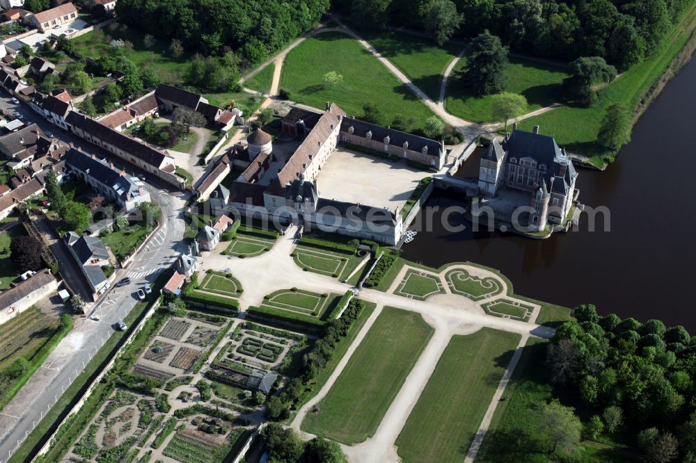 Aerial image La Bussiere - Building and castle park systems of water castle Castle Chateau de La Bussiere in La Bussiere in Centre, France