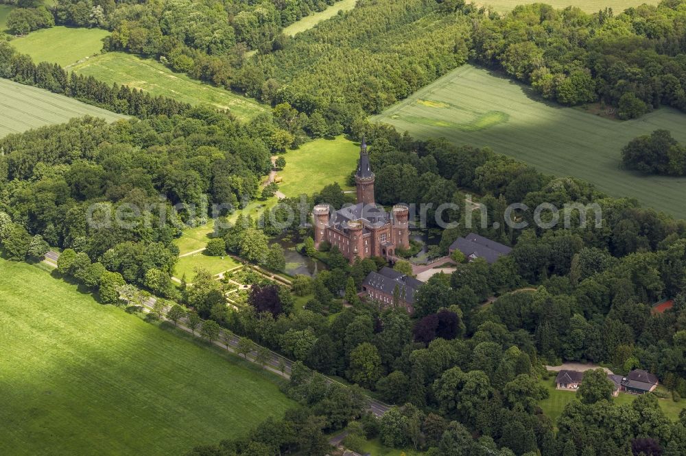 Bedburg-Hau from the bird's eye view: 06/02/2012 Bedburg-Hau View of the water tower Moyland in the state of North Rhine-Westphalia. The neo-Gothic monument is home to a museum's extensive collection of modern art of the brothers van der Grinten and is a popular destination on the Lower Rhine