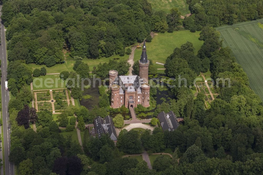 Aerial image Bedburg-Hau - 06/02/2012 Bedburg-Hau View of the water tower Moyland in the state of North Rhine-Westphalia. The neo-Gothic monument is home to a museum's extensive collection of modern art of the brothers van der Grinten and is a popular destination on the Lower Rhine