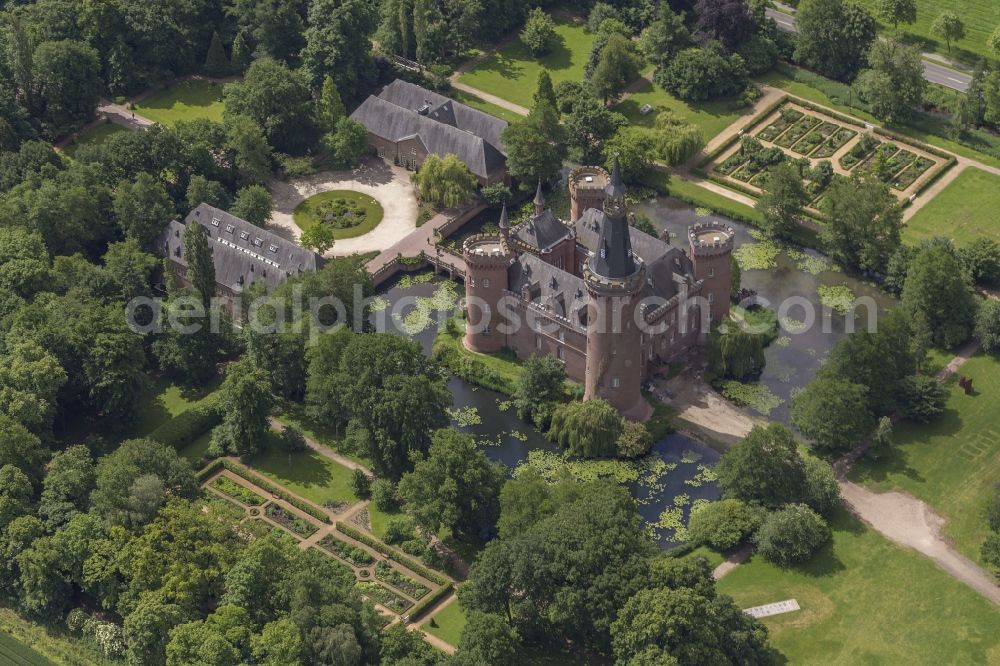 Bedburg-Hau from the bird's eye view: 06/02/2012 Bedburg-Hau View of the water tower Moyland in the state of North Rhine-Westphalia. The neo-Gothic monument is home to a museum's extensive collection of modern art of the brothers van der Grinten and is a popular destination on the Lower Rhine