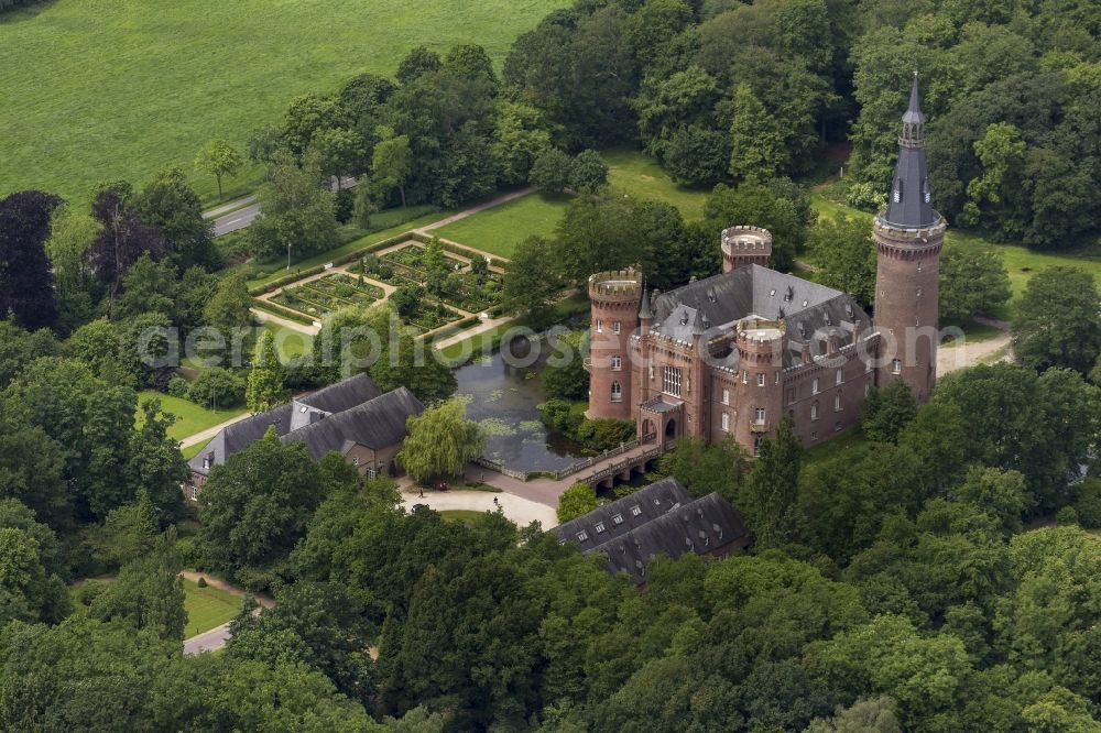 Aerial photograph Bedburg-Hau - 06/09/2012 Bedburg-Hau View of the water tower Moyland in the state of North Rhine-Westphalia. The neo-Gothic monument is home to a museum's extensive collection of modern art of the brothers van der Grinten and is a popular destination on the Lower Rhine