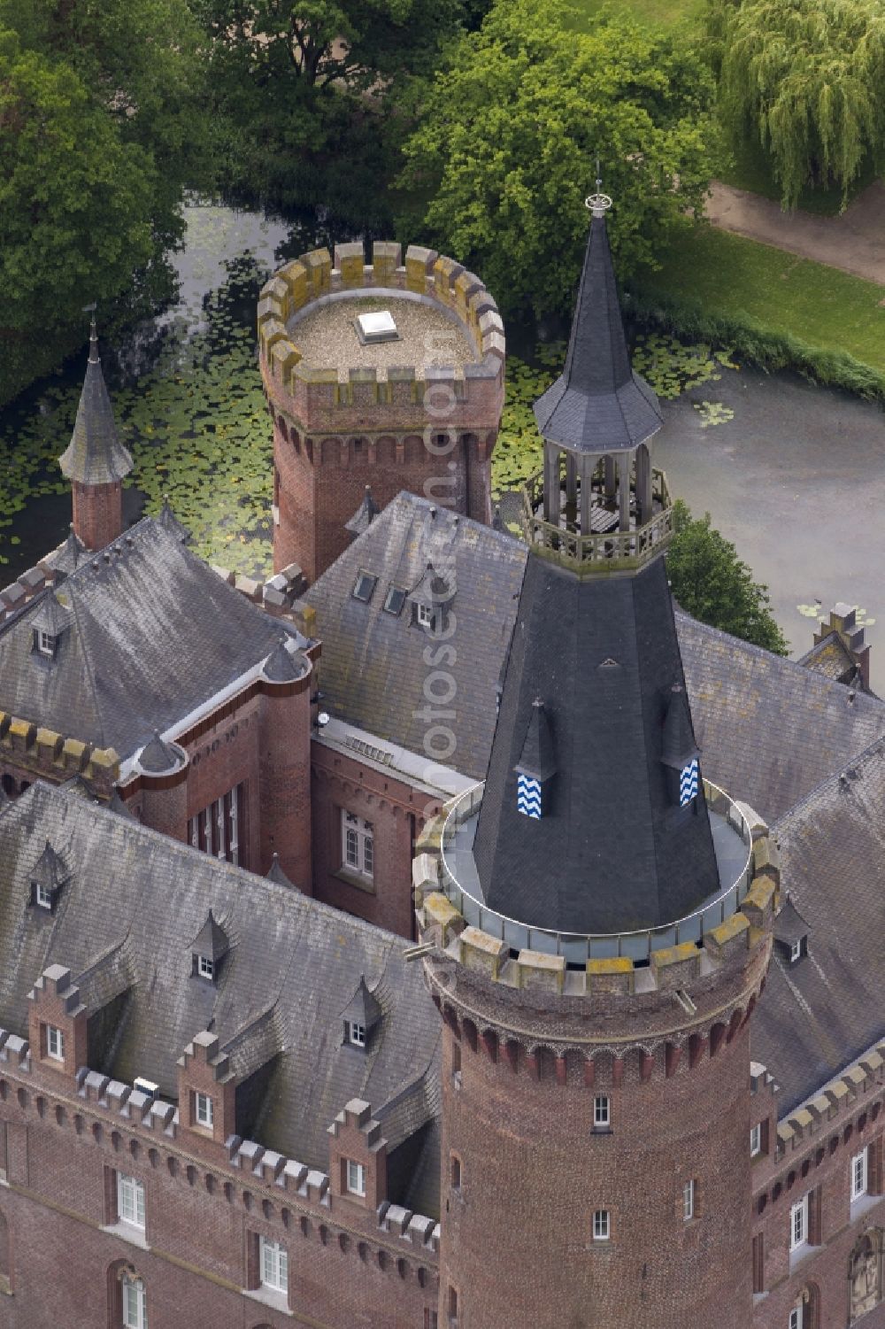 Aerial image Bedburg-Hau - 06/09/2012 Bedburg-Hau View of the water tower Moyland in the state of North Rhine-Westphalia. The neo-Gothic monument is home to a museum's extensive collection of modern art of the brothers van der Grinten and is a popular destination on the Lower Rhine