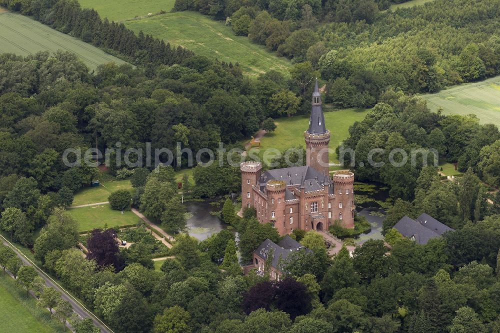 Aerial image Bedburg-Hau - 06/09/2012 Bedburg-Hau View of the water tower Moyland in the state of North Rhine-Westphalia. The neo-Gothic monument is home to a museum's extensive collection of modern art of the brothers van der Grinten and is a popular destination on the Lower Rhine