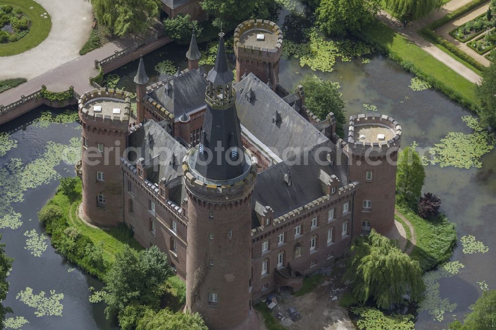 Bedburg-Hau from above - 06/09/2012 Bedburg-Hau View of the water tower Moyland in the state of North Rhine-Westphalia. The neo-Gothic monument is home to a museum's extensive collection of modern art of the brothers van der Grinten and is a popular destination on the Lower Rhine