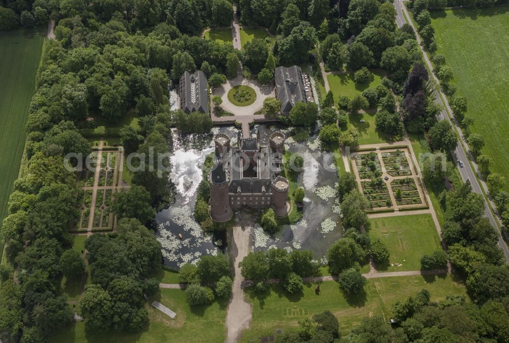 Aerial image Bedburg-Hau - 06/09/2012 Bedburg-Hau View of the water tower Moyland in the state of North Rhine-Westphalia. The neo-Gothic monument is home to a museum's extensive collection of modern art of the brothers van der Grinten and is a popular destination on the Lower Rhine