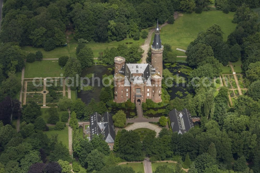 Aerial photograph Bedburg-Hau - 06/09/2012 Bedburg-Hau View of the water tower Moyland in the state of North Rhine-Westphalia. The neo-Gothic monument is home to a museum's extensive collection of modern art of the brothers van der Grinten and is a popular destination on the Lower Rhine