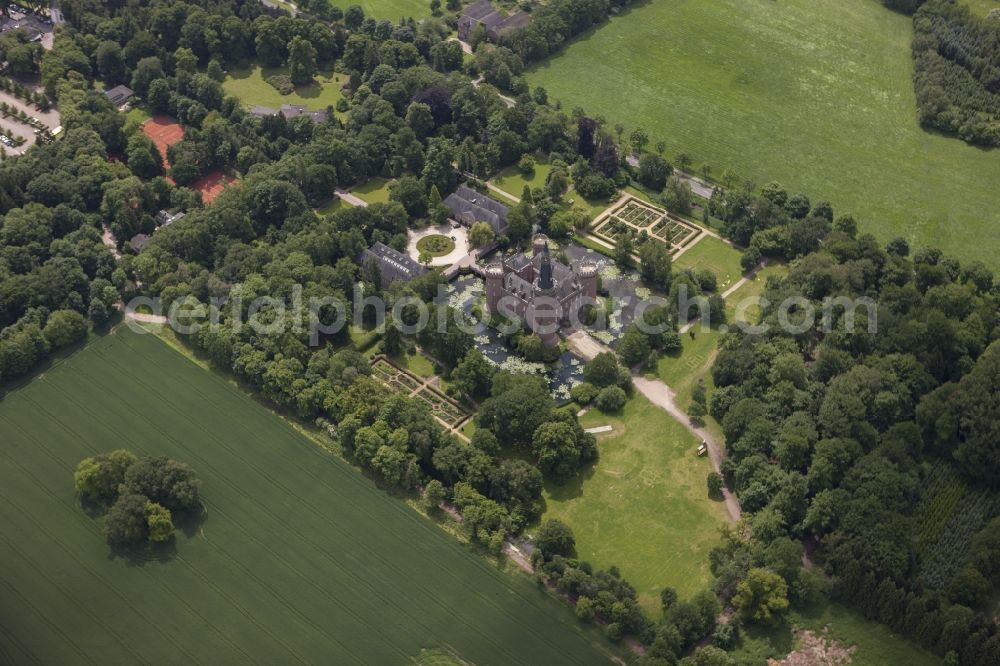 Aerial photograph Bedburg-Hau - 06/09/2012 Bedburg-Hau View of the water tower Moyland in the state of North Rhine-Westphalia. The neo-Gothic monument is home to a museum's extensive collection of modern art of the brothers van der Grinten and is a popular destination on the Lower Rhine