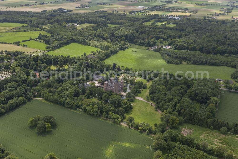 Aerial photograph Bedburg-Hau - 06/09/2012 Bedburg-Hau View of the water tower Moyland in the state of North Rhine-Westphalia. The neo-Gothic monument is home to a museum's extensive collection of modern art of the brothers van der Grinten and is a popular destination on the Lower Rhine