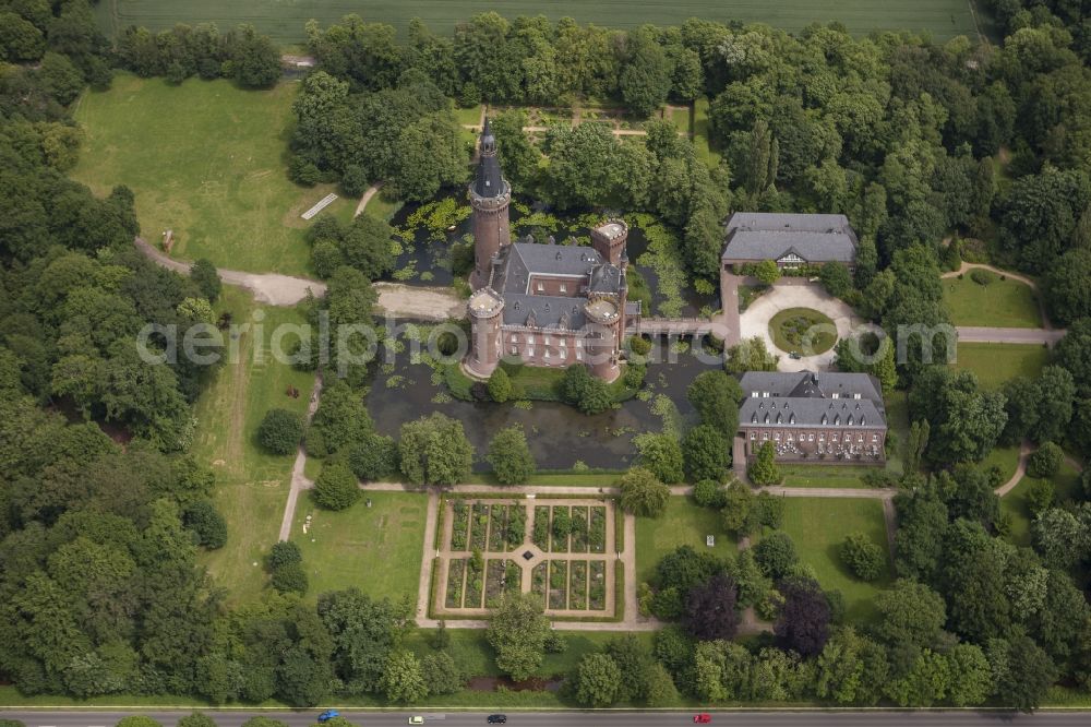 Aerial image Bedburg-Hau - 06/09/2012 Bedburg-Hau View of the water tower Moyland in the state of North Rhine-Westphalia. The neo-Gothic monument is home to a museum's extensive collection of modern art of the brothers van der Grinten and is a popular destination on the Lower Rhine