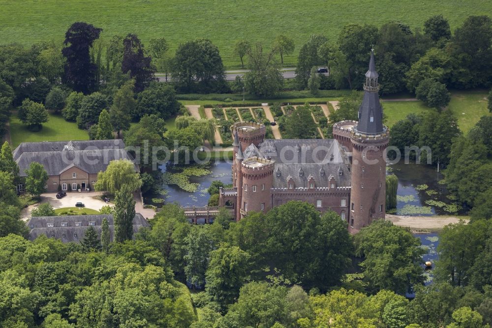 Bedburg-Hau from above - 06/09/2012 Bedburg-Hau View of the water tower Moyland in the state of North Rhine-Westphalia. The neo-Gothic monument is home to a museum's extensive collection of modern art of the brothers van der Grinten and is a popular destination on the Lower Rhine