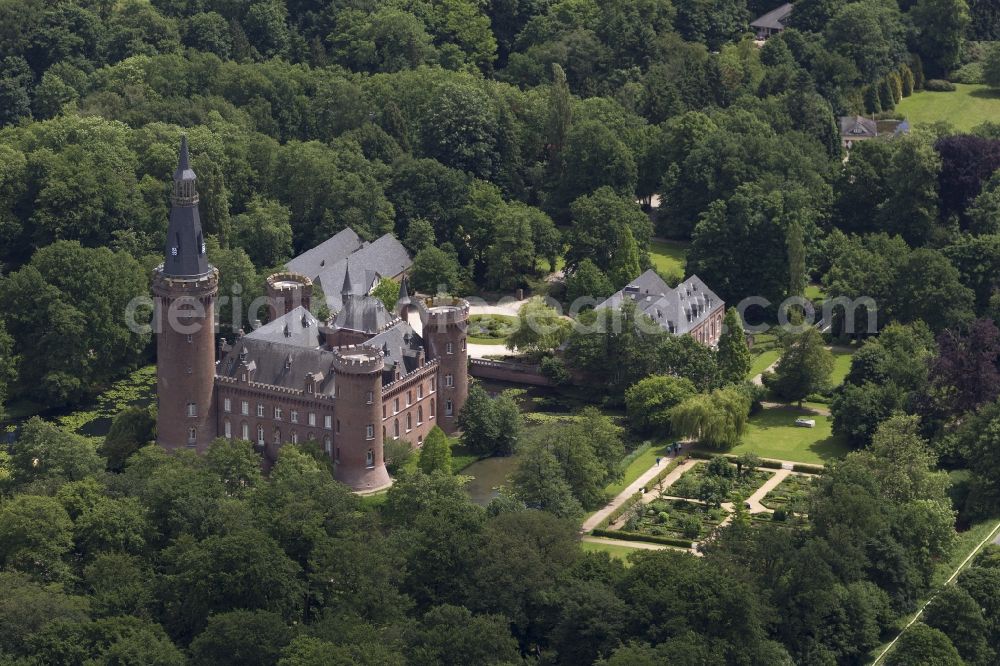 Aerial photograph Bedburg-Hau - 06/09/2012 Bedburg-Hau View of the water tower Moyland in the state of North Rhine-Westphalia. The neo-Gothic monument is home to a museum's extensive collection of modern art of the brothers van der Grinten and is a popular destination on the Lower Rhine