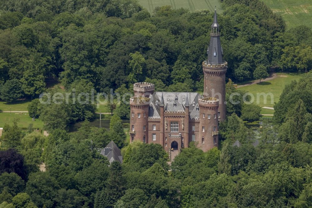 Bedburg-Hau from the bird's eye view: 06/09/2012 Bedburg-Hau View of the water tower Moyland in the state of North Rhine-Westphalia. The neo-Gothic monument is home to a museum's extensive collection of modern art of the brothers van der Grinten and is a popular destination on the Lower Rhine